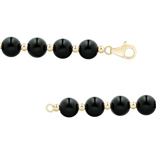 8.0mm Onyx Bead Strand Bracelet in 14K Gold - 7.5"|Peoples Jewellers