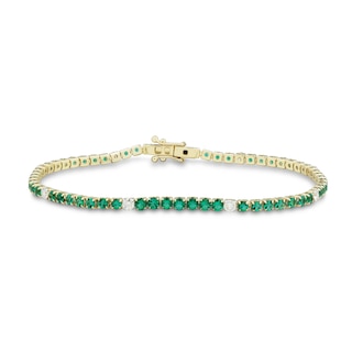 Lab-Created Emerald and 0.45 CT. T.W. Certified Lab-Created Diamond Line Bracelet in 10K Gold (F/SI2) - 6.5”|Peoples Jewellers