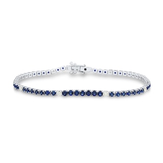 Blue Lab-Created Sapphire and 0.45 CT. T.W. Certified Lab-Created Diamond Line Bracelet in 10K White Gold - 6.5”|Peoples Jewellers