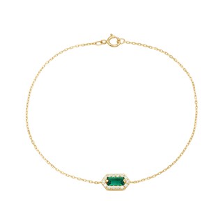 Emerald-Cut Lab-Created Emerald and 0.085 CT. T.W. Certified Lab-Created Diamond Hexagon Frame Bracelet in 10K Gold|Peoples Jewellers