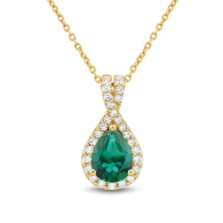 Pear-Shaped Lab-Created Emerald and 0.23 CT. T.W. Certified Lab-Created Diamond Frame Pendant in 10K Gold (F/SI2)|Peoples Jewellers