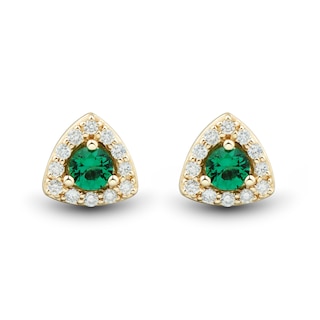 Lab-Created Emerald and 0.115 CT. T.W. Certified Lab-Created Diamond Trillion Frame Stud Earrings in 10K Gold (F/SI2)|Peoples Jewellers