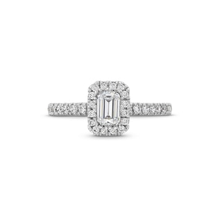 Vera Wang Love Collection 1.11 CT. T.W. Emerald-Cut Certified Diamond Frame Engagement Ring in 18K White Gold (F/SI2)|Peoples Jewellers