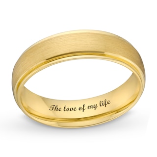 Men's 6.0mm Satin Stepped Edge Engravable Wedding Band in 18K Gold (1 Line)|Peoples Jewellers