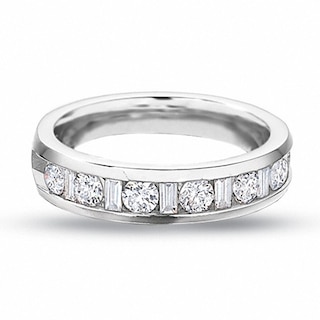 Previously Owned - 0.25 CT. T.W. Round and Baguette Diamond Channel Band in 14K White Gold|Peoples Jewellers