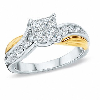 Previously Owned - 1.00 CT. T.W. Princess-Cut Quad Diamond Engagement Ring in 14K Two-Tone Gold|Peoples Jewellers