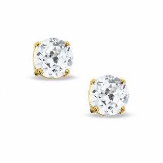 Previously Owned - 6.0mm Lab-Created White Sapphire Stud Earrings in Sterling Silver with 14K Gold Plate|Peoples Jewellers