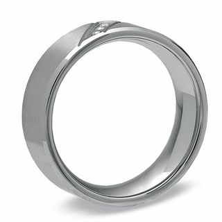 Previously Owned - Men's Diamond Accent Slant Wedding Band in Stainless Steel|Peoples Jewellers