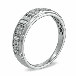 Previously Owned - 0.25 CT. T.W. Diamond Checkerboard Wedding Band in 10K White Gold|Peoples Jewellers