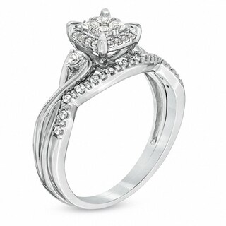 Previously Owned - 0.33 CT. T.W. Quad Diamond Twist Shank Bridal Set in 10K White Gold|Peoples Jewellers