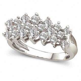 Previously Owned - 1.00 CT. T.W. Diamond Cluster Double Row Anniversary Ring in 10K White Gold|Peoples Jewellers