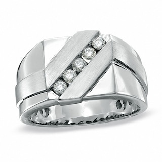 Previously Owned - Men's 0.33 CT. T.W. Diamond Diagonal Square Top Ring in 10K White Gold|Peoples Jewellers
