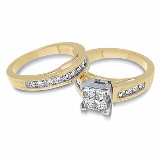 Previously Owned - 1.50 CT. T.W. Quad Square-Cut Diamond Bridal Set in 14K Gold|Peoples Jewellers