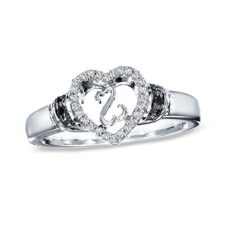 Previously Owned - Open Hearts by Jane Seymour™ Enhanced Black and White Diamond Accent Promise Ring in Sterling Silver|Peoples Jewellers