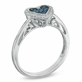 Previously Owned - 0.13 CT. T.W. Enhanced Blue and White Diamond Frame Heart-Shaped Ring in Sterling Silver|Peoples Jewellers