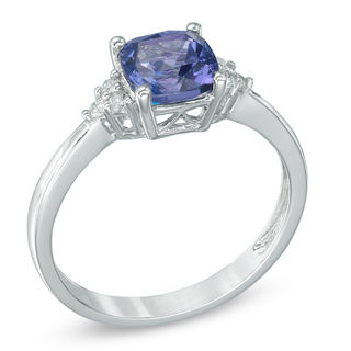 Previously Owned - 6.5mm Cushion-Cut Tanzanite and Diamond Accent Ring in 10K White Gold|Peoples Jewellers