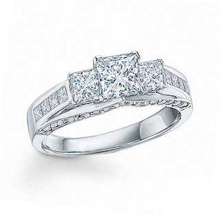 Previously Owned - 1.50 CT. T.W. Princess-Cut Diamond Three Stone Ring in 14K White Gold (I/I1)|Peoples Jewellers