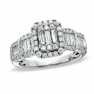 Previously Owned - 1.00 CT. T.W. Multi-Baguette Diamond Five Stone Engagement Ring in 14K White Gold|Peoples Jewellers