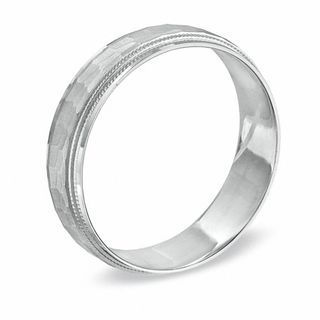 Previously Owned - Men's 6.0mm Matte Hammered Wedding Band in 10K White Gold|Peoples Jewellers