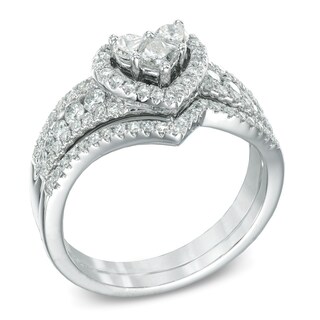 Previously Owned - 0.87 CT. T.W. Diamond Cluster Heart Bridal Set in 10K White Gold|Peoples Jewellers