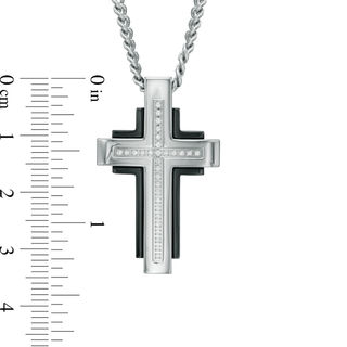 Previously Owned - Men's Diamond Accent Cross Pendant in Two-Tone Stainless Steel - 24"|Peoples Jewellers
