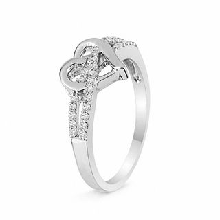 Previously Owned - 0.16 CT. T.W. Diamond Heart Split Shank Promise Ring in Sterling Silver|Peoples Jewellers