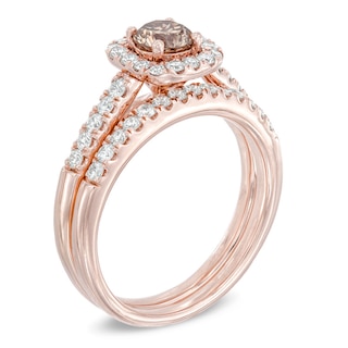 Previously Owned - 1.25 CT. T.W. Champagne and White Diamond Frame Bridal Set in 14K Rose Gold|Peoples Jewellers
