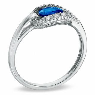 Previously Owned - Oval Blue Sapphire and Diamond Accent Ring in 14K White Gold|Peoples Jewellers
