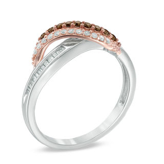 Previously Owned - 0.33 CT. T.W. Champagne and White Diamond Wave Overlay Ring in 10K Two-Tone Gold|Peoples Jewellers