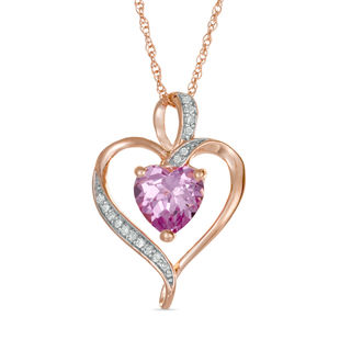 Previously Owned - Heart-Shaped Lab-Created Pink and White Sapphire Pendant in Sterling Silver with 14K Rose Gold Plate|Peoples Jewellers