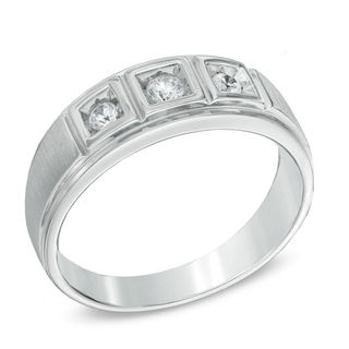 Previously Owned - Men's 0.23 CT. T.W. Diamond Comfort Fit Three Stone Ring in 10K White Gold|Peoples Jewellers