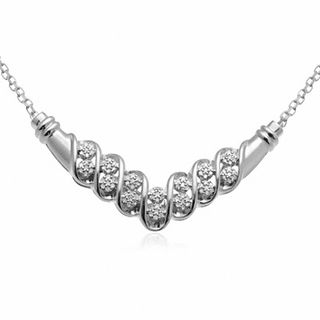 Previously Owned - 0.25 CT. T.W. Diamond Cluster Chevron Necklace in Sterling Silver