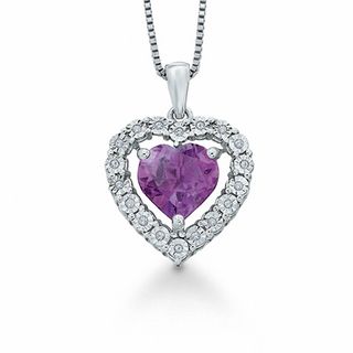 Previously Owned - Heart-Shaped Amethyst with Diamond Accent Frame Pendant in Sterling Silver|Peoples Jewellers