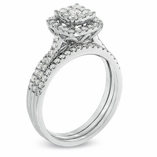 Previously Owned - 0.95 CT. T.W. Composite Diamond Frame Bridal Set in 10K White Gold|Peoples Jewellers