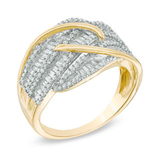Previously Owned - 1.00 CT. T.W. Baguette and Round Diamond Layered Waves Ring in 10K Gold|Peoples Jewellers