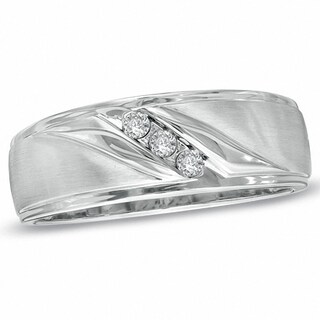 Previously Owned - Men's 0.10 CT. T.W. Diamond Three Stone Slant Band in 10K White Gold|Peoples Jewellers