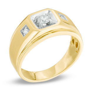 Previously Owned - Men's 0.33 CT. T.W. Octagonal Frame Three Stone Ring in 10K Gold|Peoples Jewellers