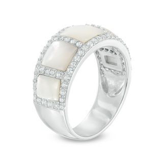 Previously Owned - Mother-of-Pearl and Lab-Created White Sapphire Five Stone Ring in Sterling Silver|Peoples Jewellers