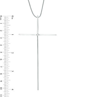 Previously Owned - Diamond Accent Elongated Cross Pendant in Sterling Silver - 16"|Peoples Jewellers