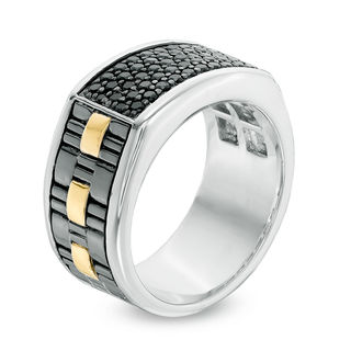 Previously Owned - Men's Black Sapphire Band in Sterling Silver and 10K Gold|Peoples Jewellers