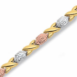 Previously Owned - "X" and "O" Stampato Bracelet in 10K Tri-Tone Gold|Peoples Jewellers