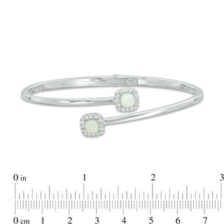 Previously Owned - 5.0mm Cushion-Cut Lab-Created Opal and White Sapphire Frame Bypass Bangle in Sterling Silver - 7.25"|Peoples Jewellers