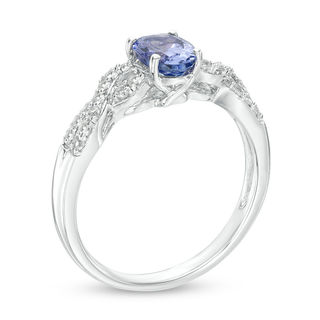 Previously Owned - Oval Tanzanite and Lab-Created White Sapphire Braid Ring in Sterling Silver|Peoples Jewellers