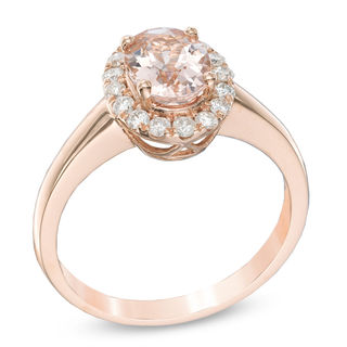 Previously Owned - Oval Morganite and 0.11 CT. T.W. Diamond Frame Split Shank Ring in 10K Rose Gold|Peoples Jewellers
