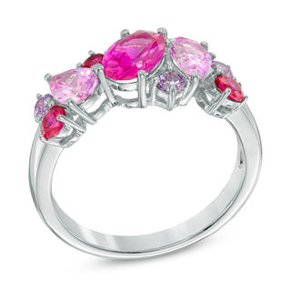 Previously Owned - Multi-Shaped Lab-Created Ruby and Pink and Purple Sapphire Ring in Sterling Silver|Peoples Jewellers