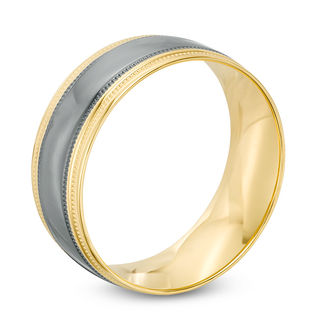 Previously Owned - Men's 8.0mm Comfort Fit Wedding Band in 10K Gold with Black Rhodium|Peoples Jewellers