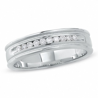 Previously Owned - Men's 0.25 CT. T.W. Diamond Channel Milgrain Band in 14K White Gold|Peoples Jewellers