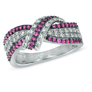 Previously Owned - Lab-Created Ruby and White Sapphire Ribbon Ring in Sterling Silver|Peoples Jewellers