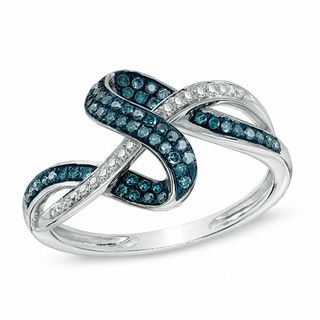 Previously Owned - 0.22 CT. T.W. Enhanced Blue and White Diamond Abstract Knot Ring in 10K White Gold|Peoples Jewellers