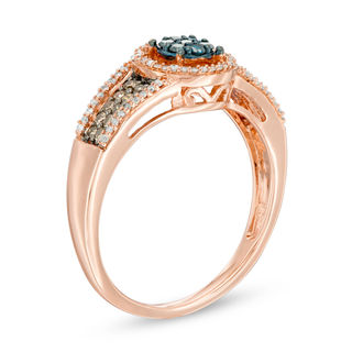 Previously Owned - 0.33 CT. T.W. Enhanced Blue, Champagne and White Composite Diamond Frame Ring in 10K Rose Gold|Peoples Jewellers